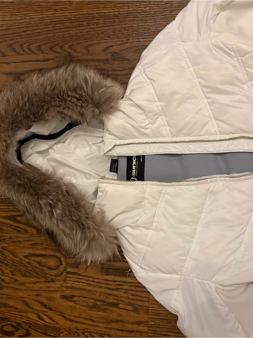 Sunice Cream and Black Quilted Ski Jacket with Gold Hardware